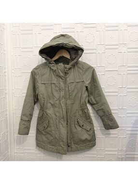 Gap Kids Medium Olive Green Hooded Utility Field Jacket Anorak Parka Coats